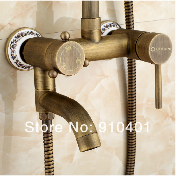 Wholesale And Retail Promotion  NEW Antique Brass Rain Shower Faucet Bathtub Mixer Tap Hand Shower Shower Column