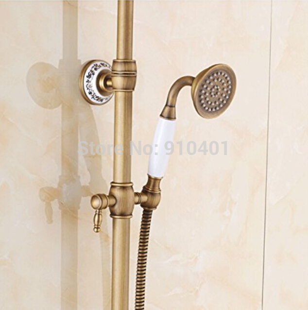 Wholesale And Retail Promotion NEW Antique Brass Rain Shower Faucet Bathtub Spout Dual Handles With Hand Shower