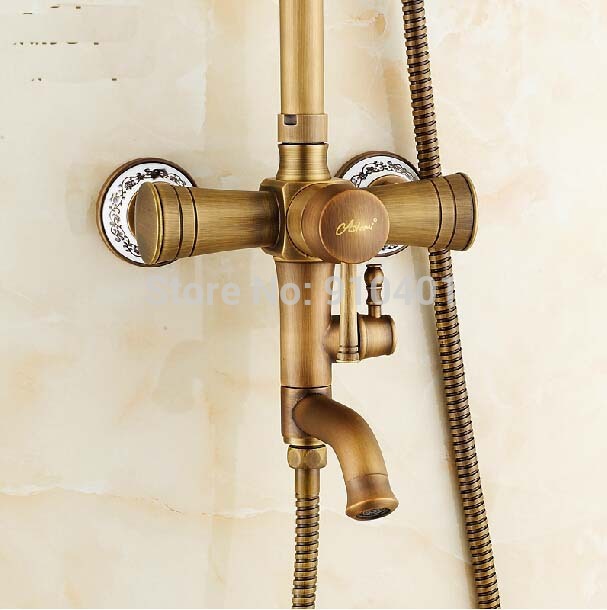 Wholesale And Retail Promotion NEW Antique Brass Rain Shower Faucet Single Handle Tub Mixer Tap Shower Column