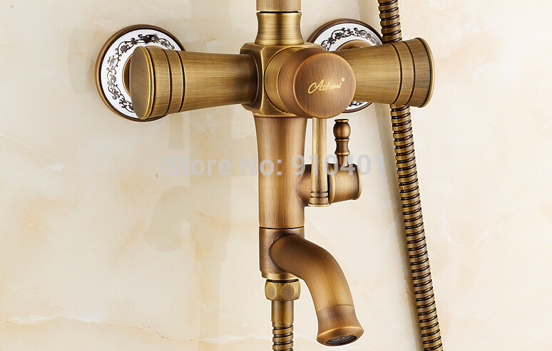 Wholesale And Retail Promotion NEW Antique Brass Rain Shower Faucet Single Handle Tub Mixer Tap Shower Column