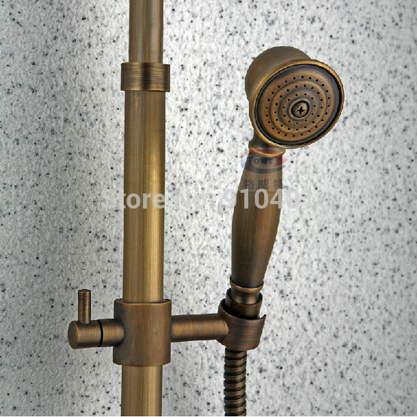 Wholesale And Retail Promotion NEW Antique Brass Rain Shower Faucet Tub Mixer Tap With Hand Shower Dual Hanldes