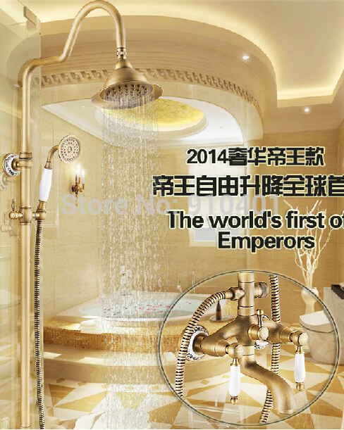 Wholesale And Retail Promotion NEW Antique Brass Wall Mounted Ceramic Shower Faucet Set Bathroom Tub Mixer Tap