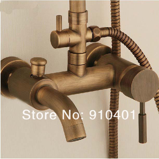 Wholesale And Retail Promotion NEW Antique Brass Wall Mounted Rain Shower Faucet Set Tub Mixer Tap Hand Shower