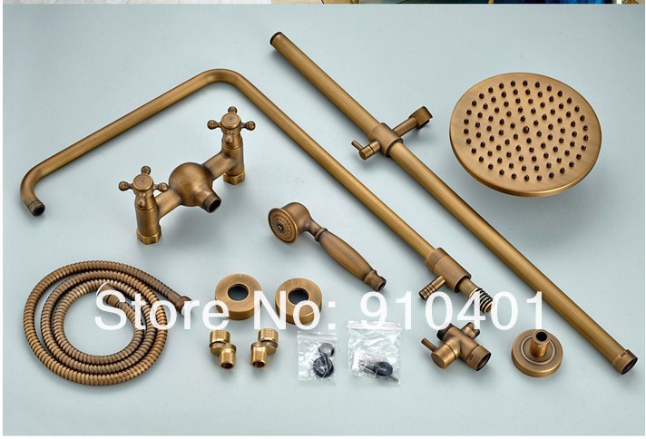 Wholesale And Retail  Promotion NEW Exposed Antique Brass Luxury Rain Shower Faucet Set Bathroom Shower Column