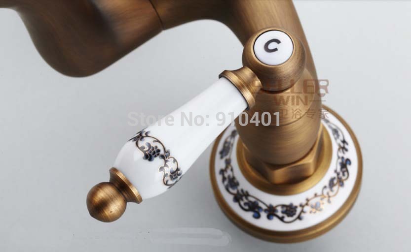 Wholesale And Retail Promotion NEW Luxury Antique Brass Rain Shower Faucet Ceramic Style Rain Shower Mixer Tap