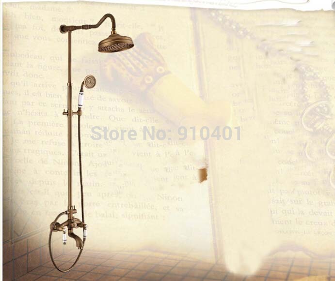 Wholesale And Retail Promotion NEW Luxury Antique Brass Rain Shower Faucet Set Tub Mixer Tap With Hand Shower