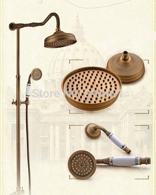 Wholesale And Retail Promotion NEW Luxury Antique Brass Rain Shower Faucet Set Tub Mixer Tap With Hand Shower