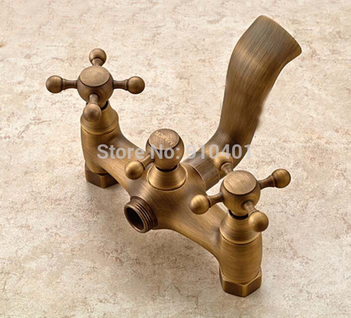 Wholesale And Retail Promotion NEW Luxury Antique Brass Wall Mounted Shower Faucet Set Tub Mixer Tap Hand Unit
