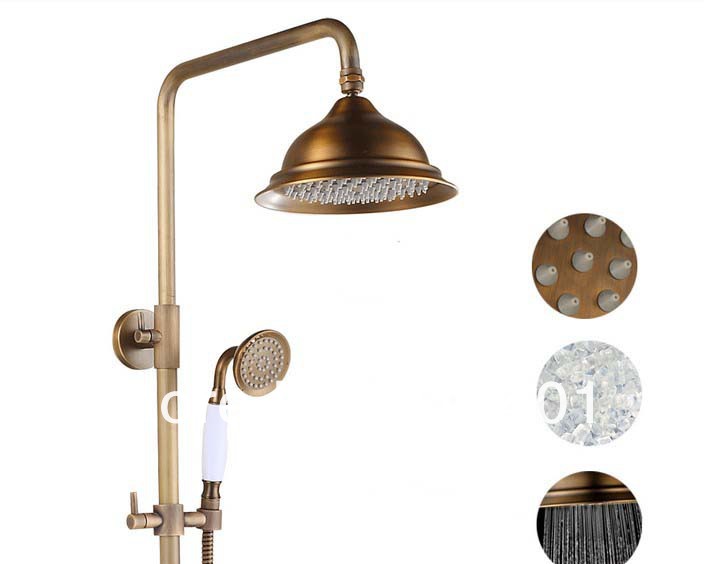 Wholesale And Retail Promotion NEW Luxury Wall Mounted Antique Brass Shower Faucet Tub Mixer Tap Single Handle