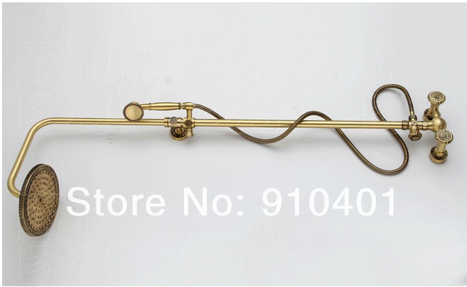 Wholesale And Retail Promotion NEW Modern Luxury Antique Brass Flower Carved Shower Faucet Set Dual Handles Tap