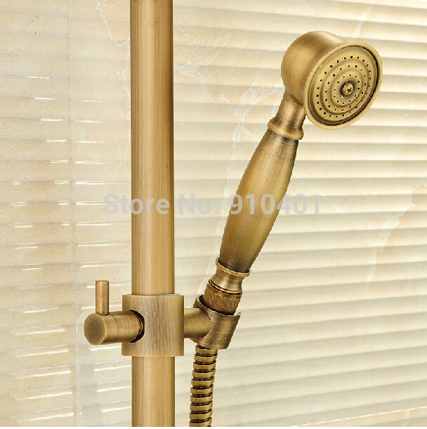 Wholesale And Retail Promotion Wall Mounted Luxury Antique Brass 8" Rain Shower Faucet Tub Mixer Tap 2 Handles