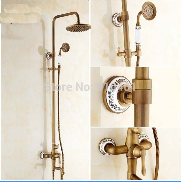 wholesale and retail Promotion NEW Antique Brass Ceramic Luxury Rain Shower Faucet Tub Mixer Tap W/ Hand Shower
