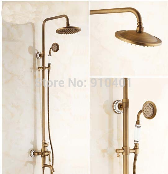 wholesale and retail Promotion NEW Antique Brass Ceramic Luxury Rain Shower Faucet Tub Mixer Tap W/ Hand Shower