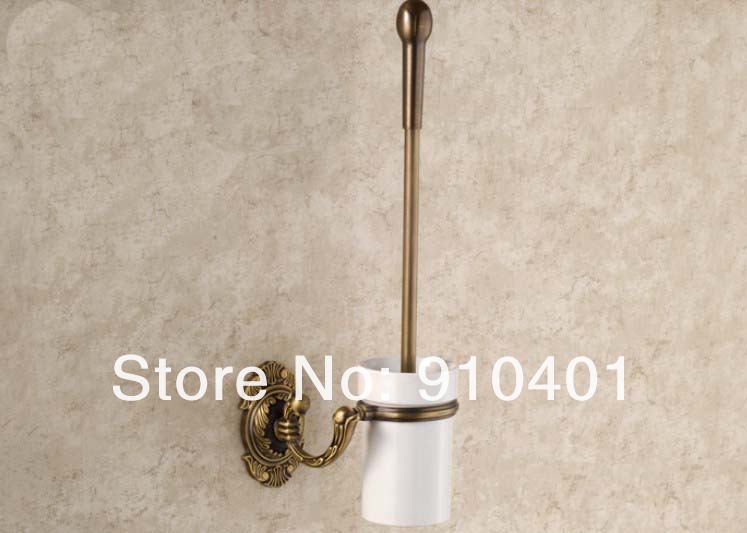 Wholesale And Retail Promotion Antique Brass Art Carved Flower Bathroom Toilet Brushed Holder W/ Ceramic Cup