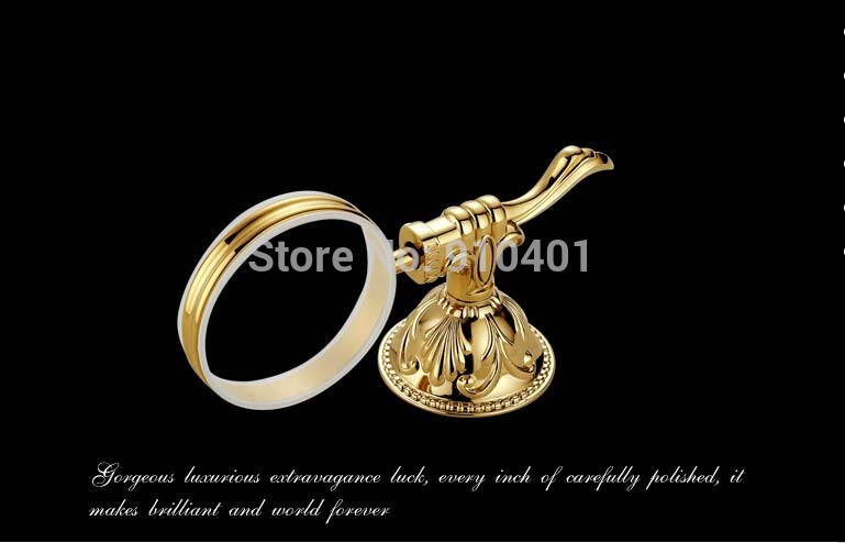 Wholesale And Retail Promotion Embossed Golden Brass Bathroom Wall Mounted Toilet Brush Holder W/ Ceramic Cup