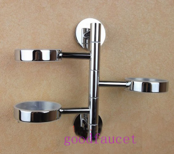 Wholesale And Retail Promotion Home Polished Chrome Wall Mounted Toothbrush Holder W/ 3 Cups Swivel Brass Base