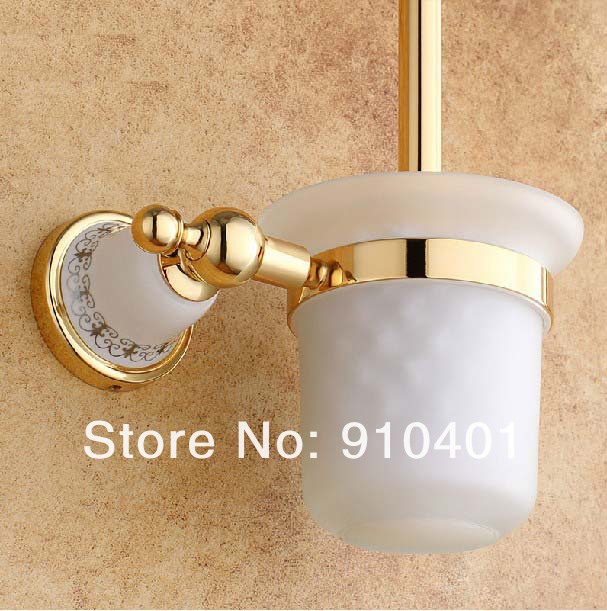 Wholesale And Retail Promotion Luxury Golden Finish Wall Mounted Bathroom Toilet Brushed Holder W/ Ceramic Cup
