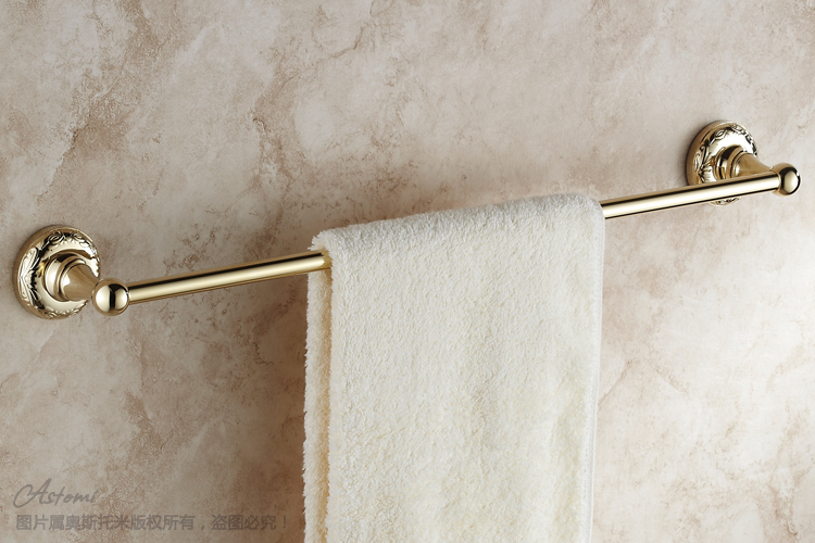 60cm gold plated towel rack, single lever towel bar, bathroom shelf