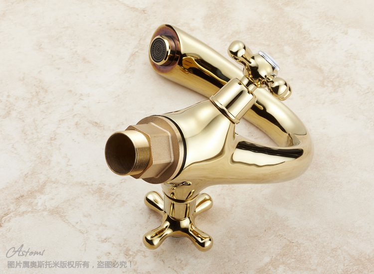 Fashion gold luxury basin hot and cold faucet,Single hole, Double handles faucets