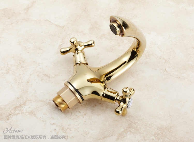 Fashion gold luxury basin hot and cold faucet,Single hole, Double handles faucets