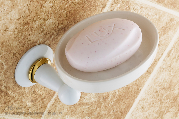 White soap dish, soap holder ,soap box ,fashion bathroom accessories luxury roast white paint gold