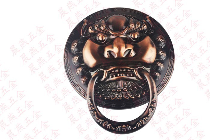 Antique lion head door knocker handle Chinese unicorn beast handle diameter 28CM