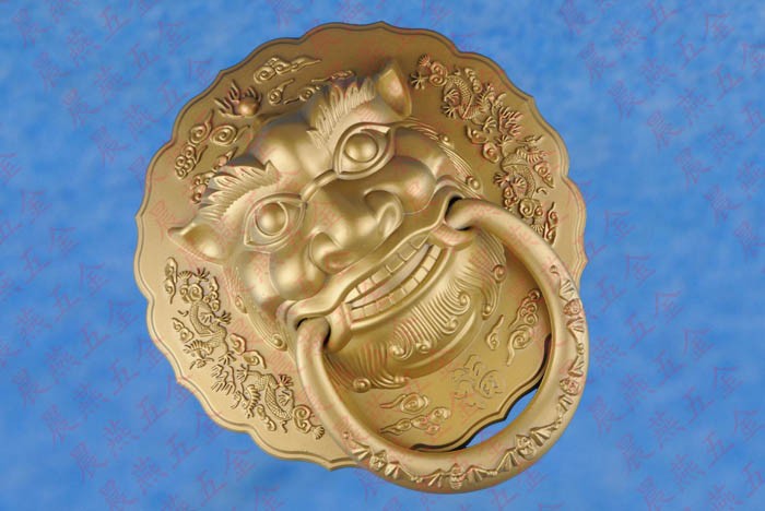 Handle Antique lion head door knocker large Chinese unicorn beast handle diameter 28CM