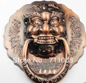 LT Antique Chinese Yuan Fu lion head door handle knocker handle unicorn beast