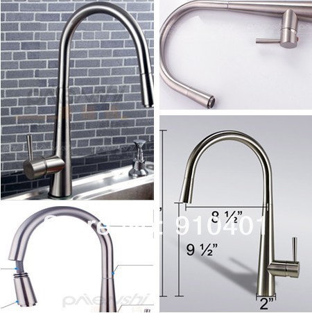New Contemporary  luxury kitchen faucet pull down swivel solid brass sink mixer tap single handle (brushed nickel