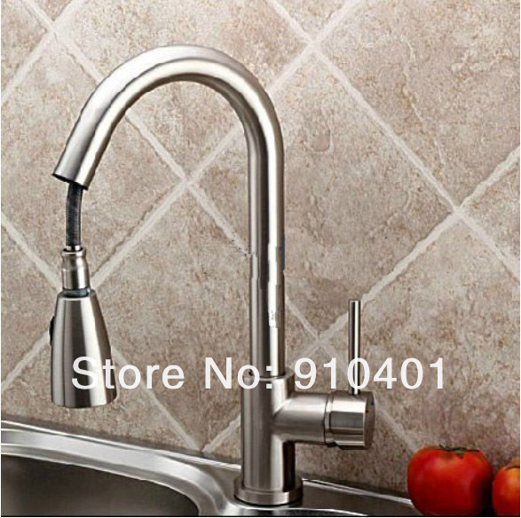 Solid brass in brushed nickle Pull down 2 function stream &spray Kitchen faucet swivel spout  mixer tap high quality