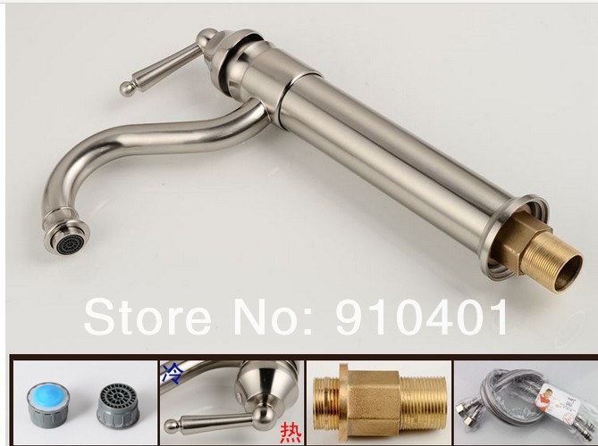 Wholesale And Retail Promotion Brushed Nickel Bathroom Basin Faucet Swivel Spout Tall Sink Mixer Tap One Handle