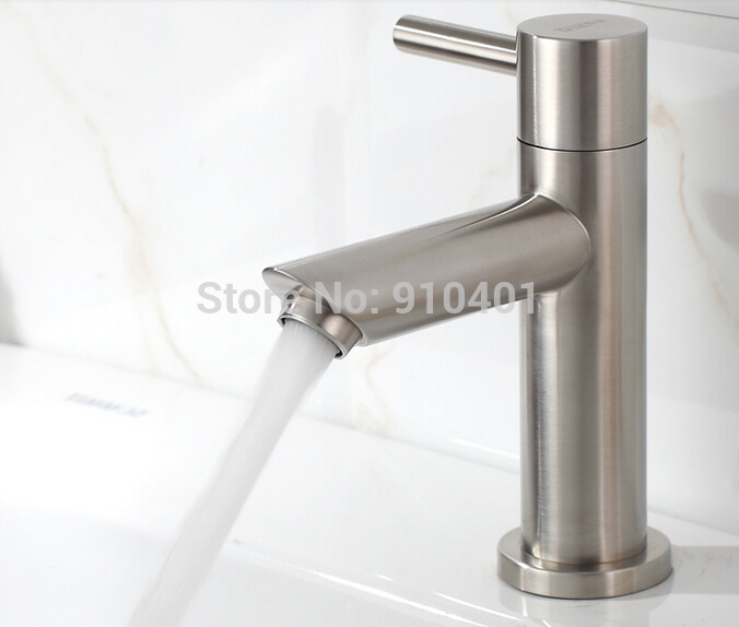 Wholesale And Retail Promotion Deck Mounted Brushed Nickel Bathroom Basin Faucet Single Handle Cold Water Tap