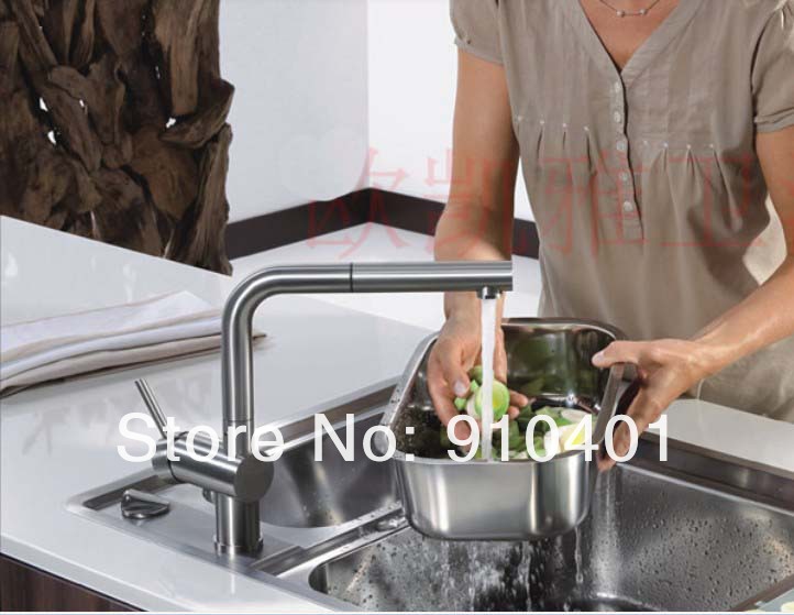 Wholesale And Retail Promotion  Deck Mounted Brushed Nickel  Kitchen Faucet Swivel Spout Sink Mixer Tap