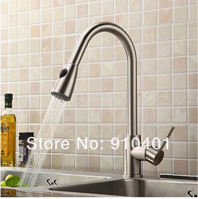 Wholesale And Retail Promotion Modern Brushed Nickel Pull Out Kitchen Bar Vessel Sink Mixer Tap Swivel Spout