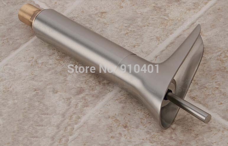 Wholesale And Retail Promotion NEW Brushed Nickek Waterfall Bathroom Basin Faucet Swivel Handle Kitch Mixer Tap