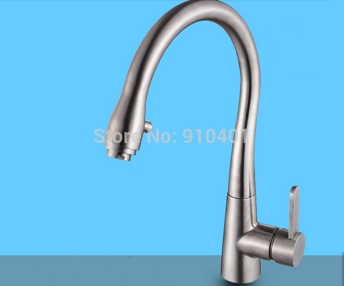 Wholesale And Retail Promotion NEW Brushed Nickel Kitchen Faucet Pull Out Vessel Sink Mixer Tap Single Handle