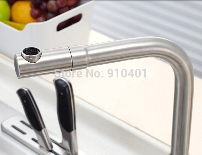 Wholesale And Retail Promotion NEW Deck Mounted Brushed Nickel Kithen Faucet Swivel Spout Vessel Sink Mixer Tap