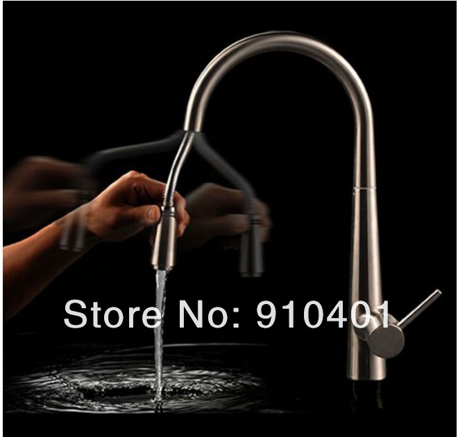 Wholesale And Retail Promotion NEW Pull Out Brushed Nickel Pull Out Kitchen Faucet Sink Mixer Tap Swivel Spout