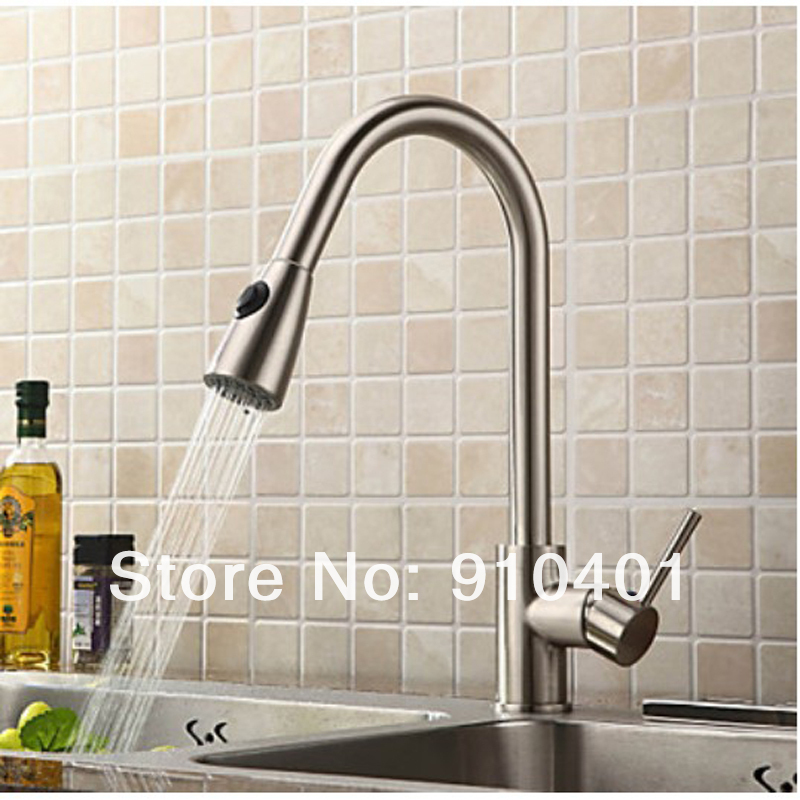 Wholesale And Retail Promotion Pull Out Brushed Nickel Kitchen Bar Sink Faucet Single Handle Dual Spout Mixer