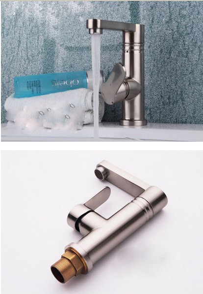 Wholesale And Retain Promotion  Brushed Nickel Bathroom Sink Faucet Swivel Spout Sink Mixer Tap Single Handle