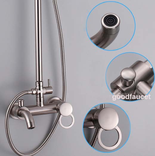 Luxury NEW Brushed Nickel Exposed Shower Mixer Tap Tub Faucet + Handheld Sprayer Faucet Set Single Handle Shower