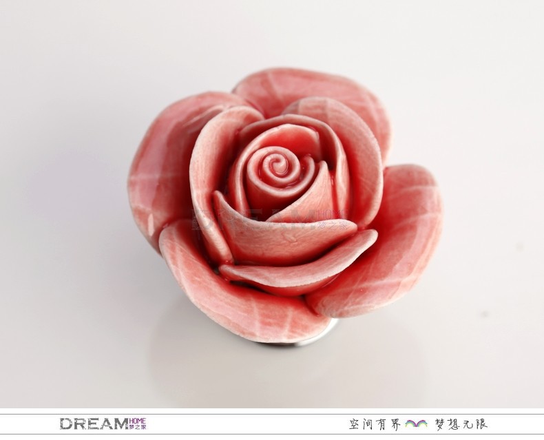 -10pc Pink Rose drawer knob, Flower ceramic knob for cupboard, Kitchen cabinet hardware knob