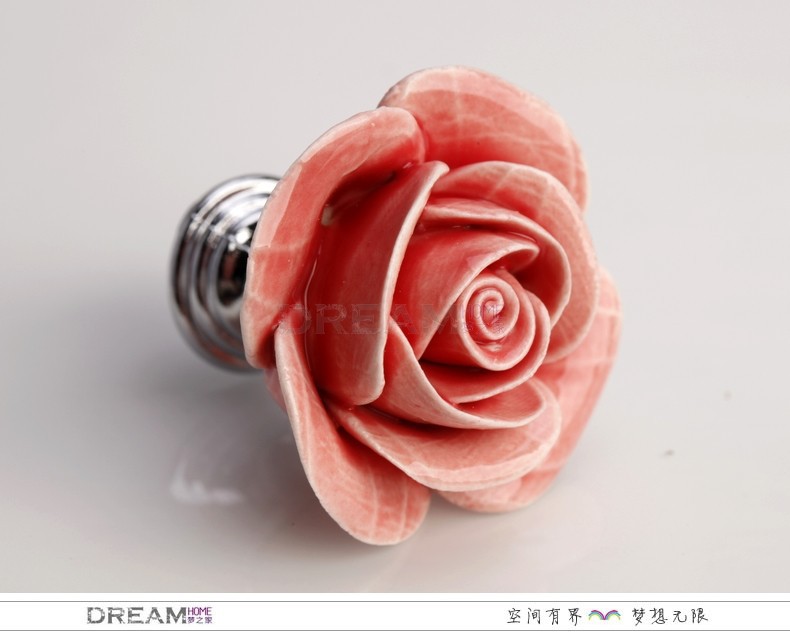 -10pcs Red, Pink , Yellow, White flower cabinet knob, ceramic knob rose, Kitchen cabinet hardware knob