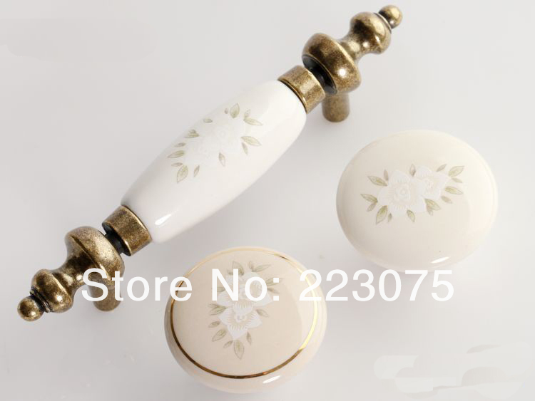 -2 flowers D:38MM w screw  European villager style ceramic drawer cabinets pull handle door knobs 10pcs/lot