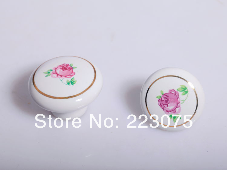 -D:32MM red rose zinc alloy Cabinet DRAWER Pull Dresser pull/ Kitchen Ceramic knob with screw 10pcs/lot