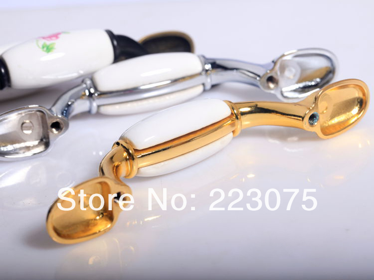 -L:125mm bronze red rose zinc alloy Cabinet DRAWER Pull Dresser pull/ Kitchen Ceramic knob with screw 10pcs/lot