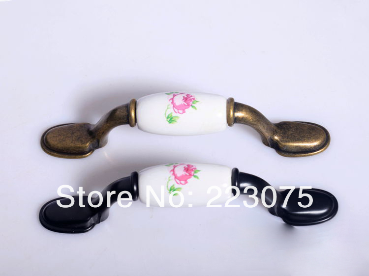 -L:125mm golden red rose zinc alloy Cabinet DRAWER Pull Dresser pull/ Kitchen Ceramic knob with screw 10pcs/lot