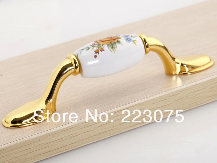 -L:125mm golden zinc alloy Cabinet DRAWER Pull Dresser pull/ Kitchen Ceramic knob with screw 10pcs/lot