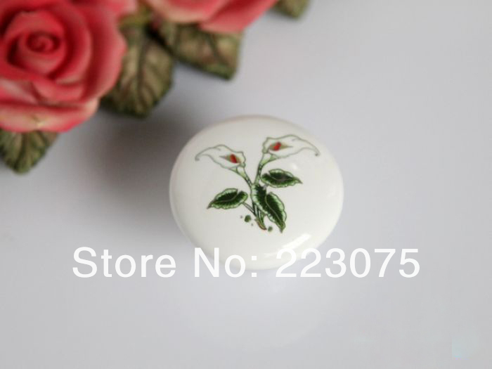 -calla flowers D:38MM w screw  European villager style ceramic drawer cabinets pull handle door knobs 10pcs/lot