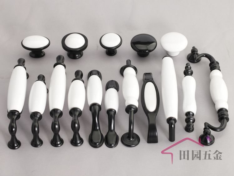 76mm Black & White Country sytle Ceramic pull , handle ,High quality   C:76mm L:125mm